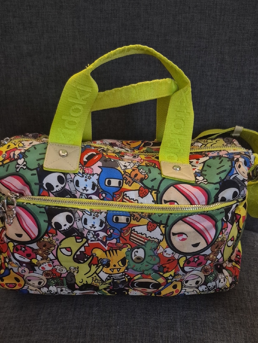 Tokidoki Neon Lime Character Print Shoulder Bag